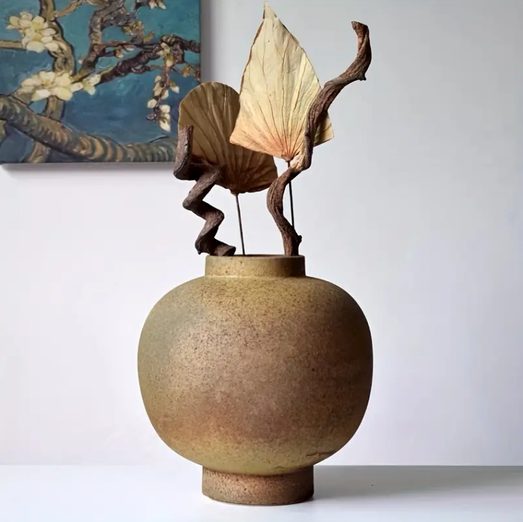 Rustic Ceramic Cylinder Vase - Minimalist Farmhouse Boho Decor For Dining Table