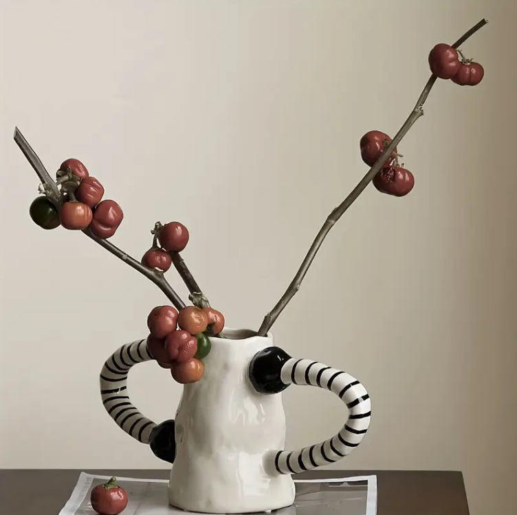 Farmhouse Ceramic Vase - Unique Home Decor Cylinder Flower Vase