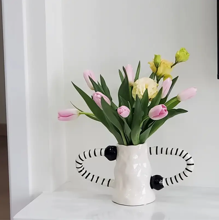 Farmhouse Ceramic Vase - Unique Home Decor Cylinder Flower Vase
